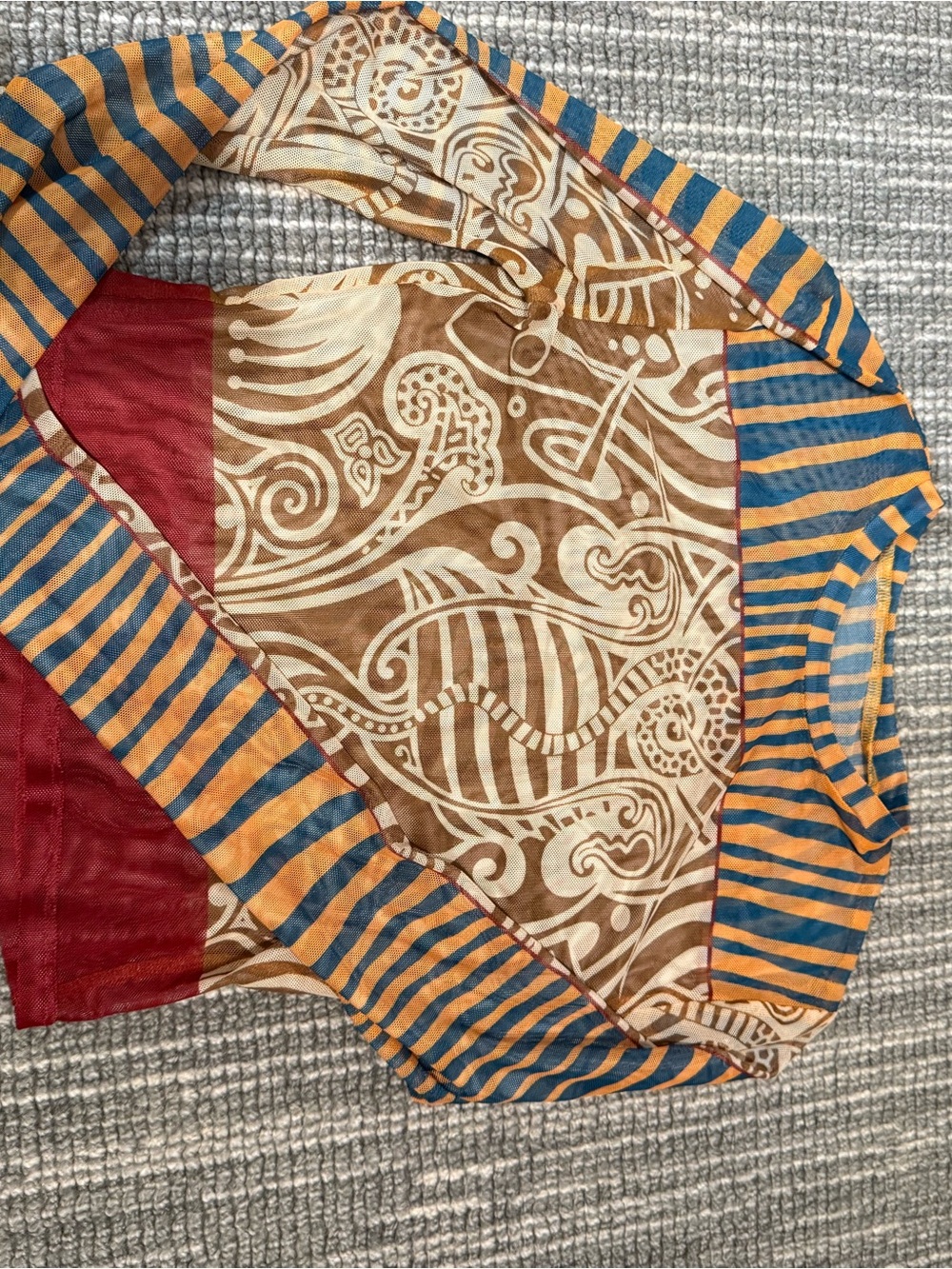 Alexis sheer Blue & Orange Scarf top with Cream Paisley Panel